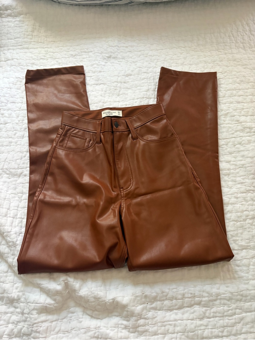 Abercrombie & Fitch Cognac Faux Leather High-Rise Pants curve love 25
